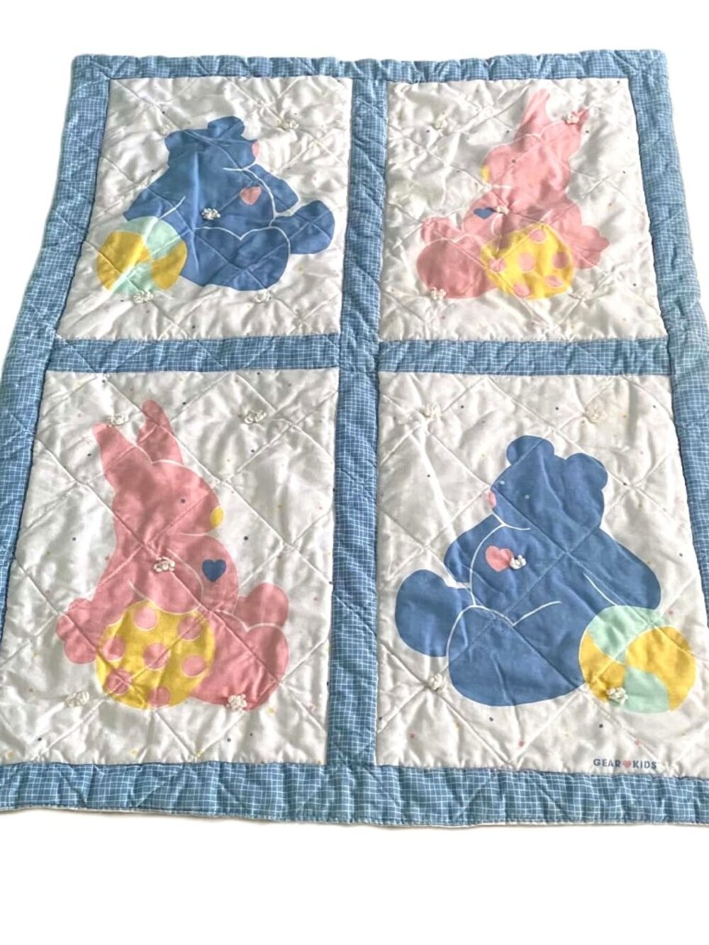 Vintage GAP Kids Teddy Bear Quilt GEAR ♥ KIDS Blue Pink Y2K Nursery